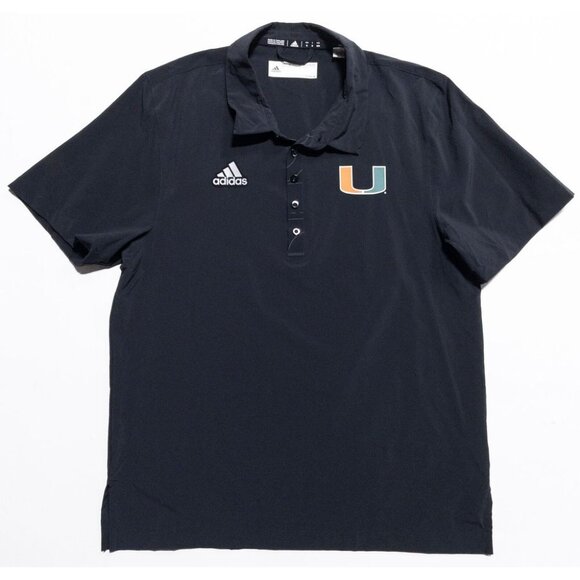 Miami Hurricanes Polo Shirt Men's Medium Adidas Team Black Sideline Coach U - Picture 1 of 9